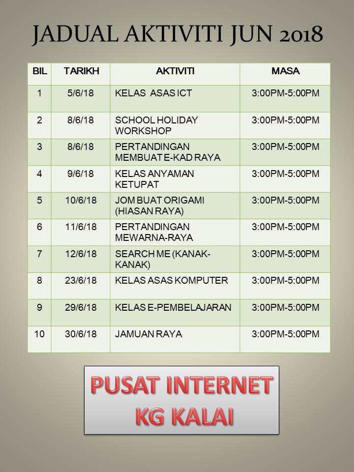 JADUAL AKTIVITI JUN 2018